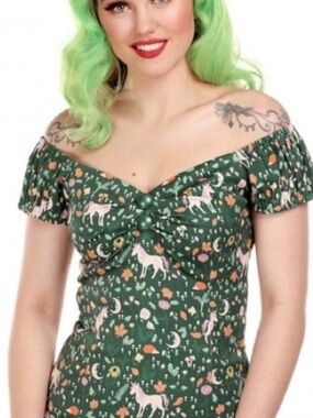 NEW COLLECTIF Delores Unicorn Glade Patterned Top XXL